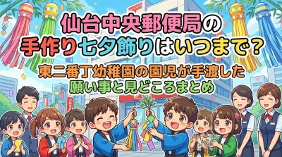 仙台中央郵便局の手作り七夕飾りはいつまで？東二番丁幼稚園の園児が手渡した願い事と見どころまとめ