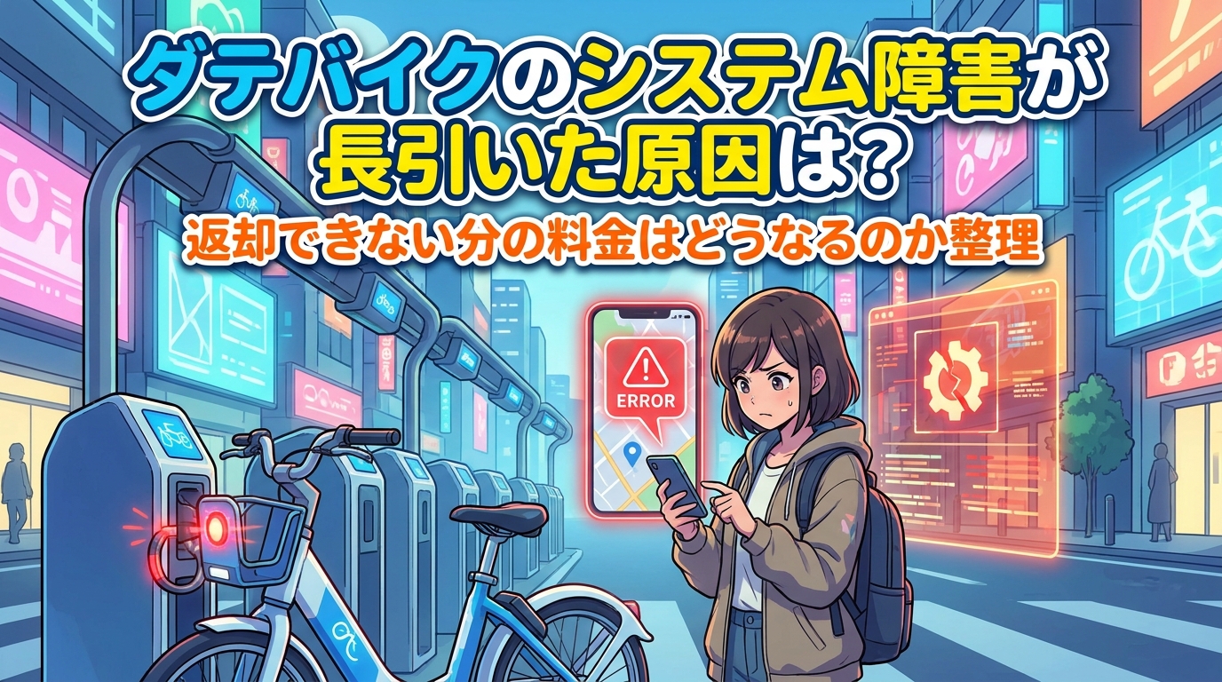ダテバイクのシステム障害が長引いた原因は?返却できない分の料金はどうなるのか整理