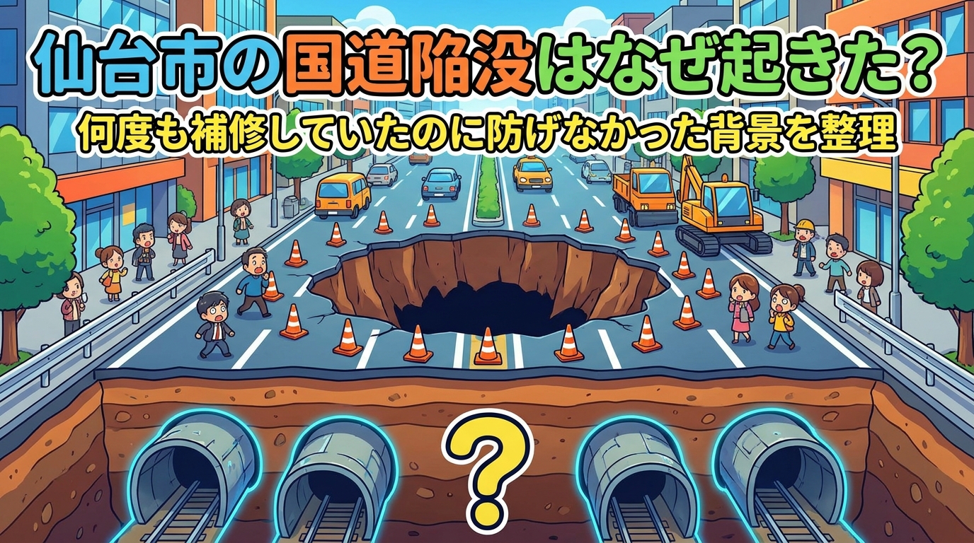 仙台市の国道陥没はなぜ起きた?何度も補修していたのに防げなかった背景を整理