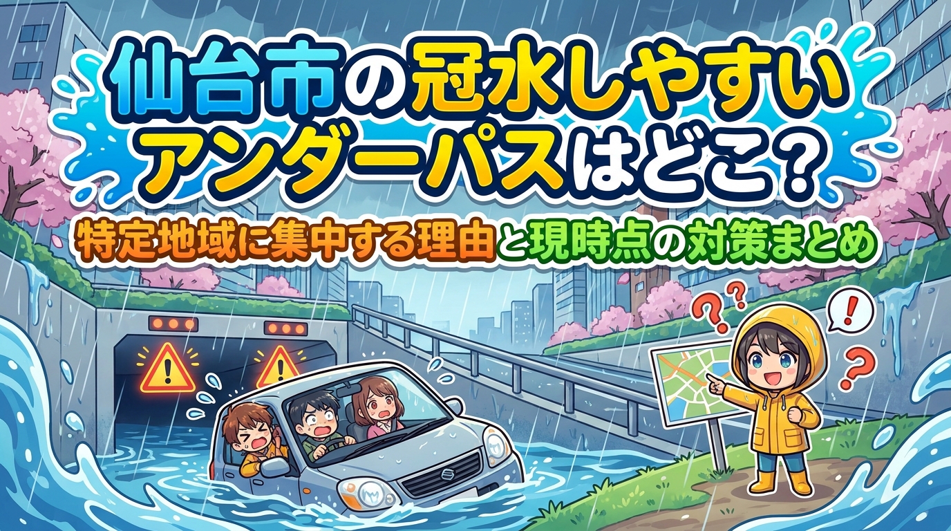 仙台市の冠水しやすいアンダーパスはどこ?特定地域に集中する理由と現時点の対策まとめ