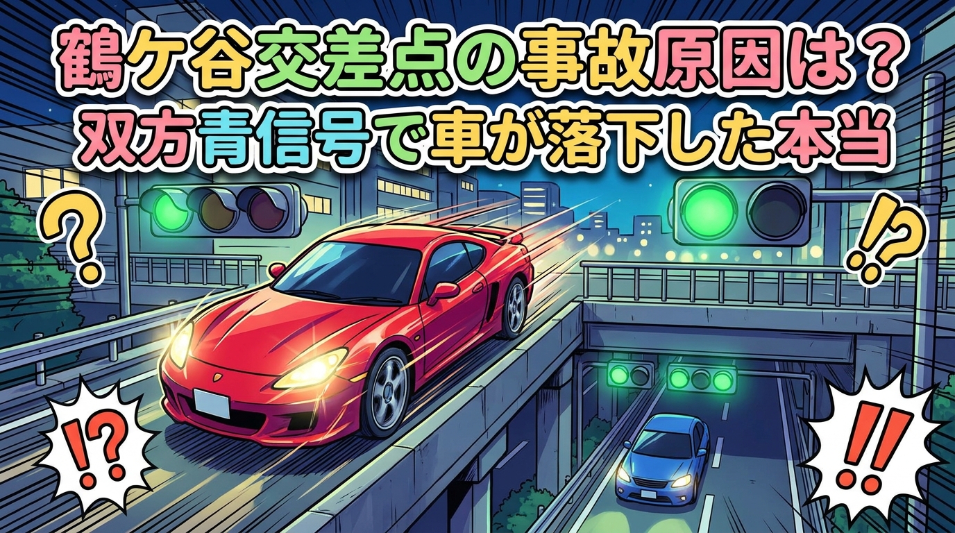 鶴ケ谷交差点の事故原因は?双方青信号で車が落下した本当の理由を考察